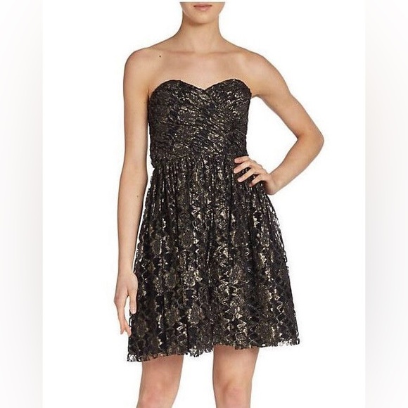 Jill Stuart Black Gold Metallic Lace Sweetheart Party Dress sz 6 Never worn. EUC - Picture 1 of 3